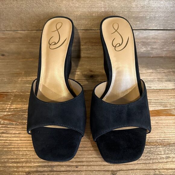 New NIB‎ Womens Sam Edelman Merrick Black Suede Wedge Heeled Sandals Size 7.5 M - Picture 3 of 6